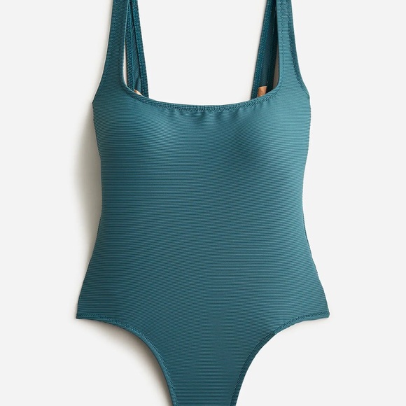 NWT J. Crew Green Teal Ribbed squareneck One-Piece Swimsuit